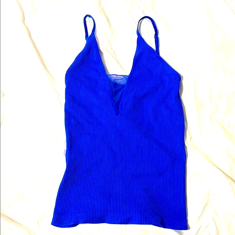 Free People electric Blue Ribbed mesh cutout Camisole